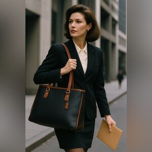 🌿Coach Black & Brown Leather Hollister Tote Bag w/Coordinating Wristlet